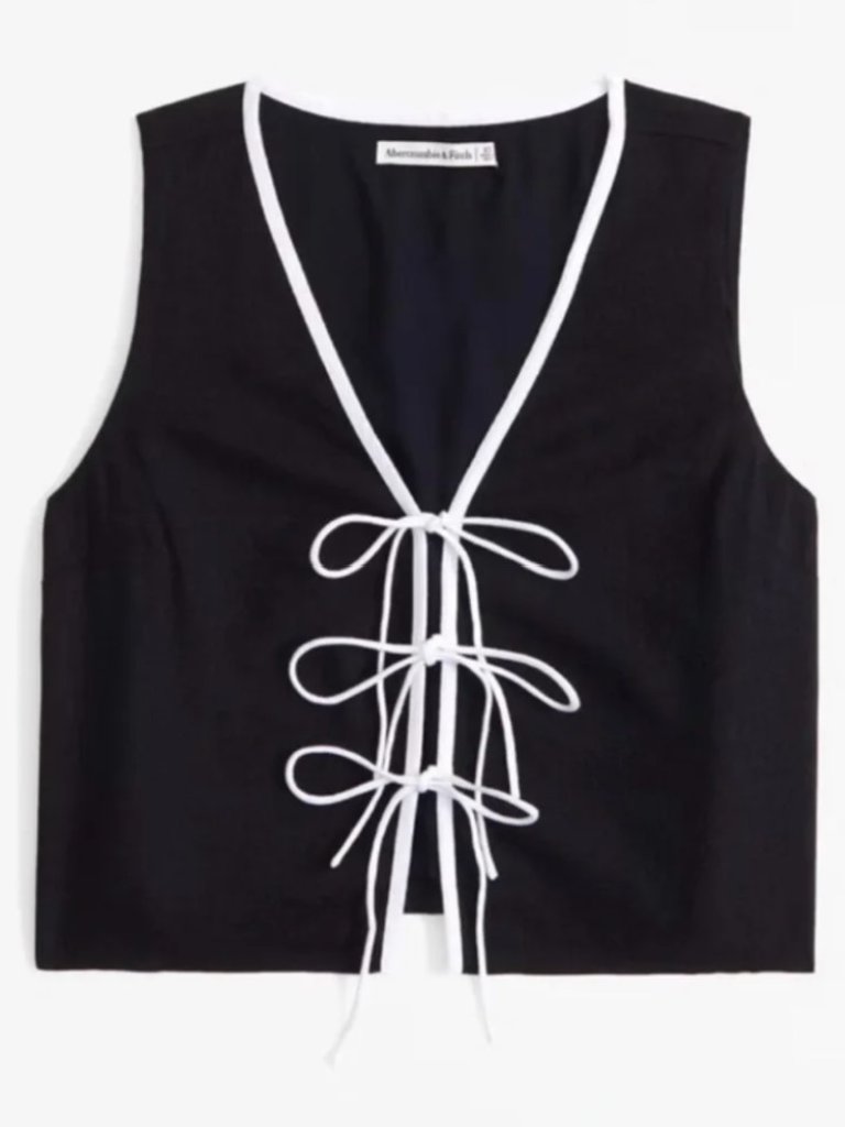 Nwt Abercrombie & Fitch Linen-Blend Tie-Front Vest Xxs